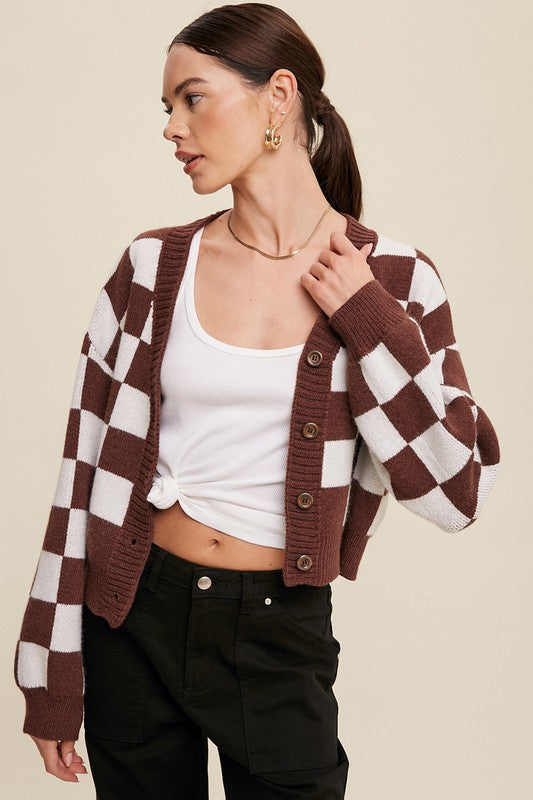 Gingham Weaved Crop Cardigan