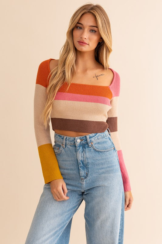 Color Block Stripe Knit Top