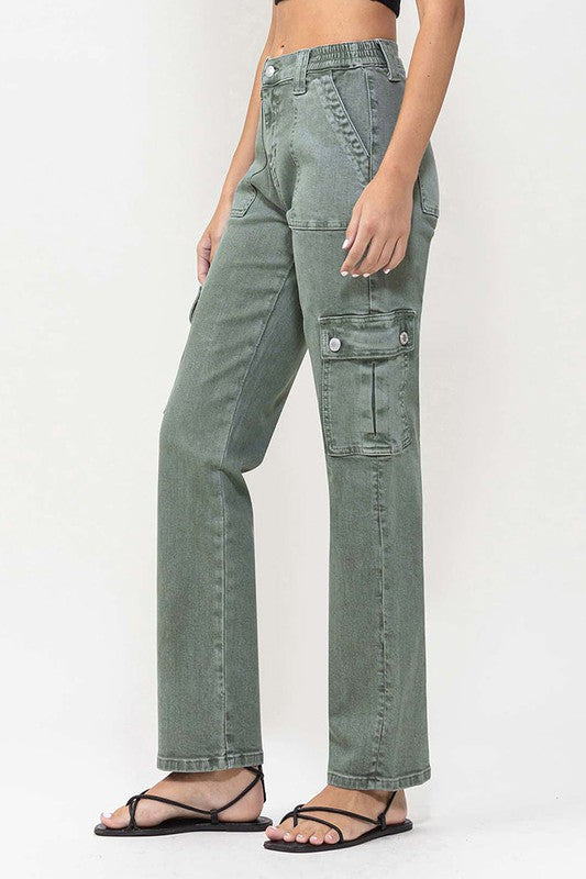 Mid Rise Straight Cargo Jeans