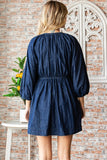 V-neck Puff Sleeve Denim Short Dress