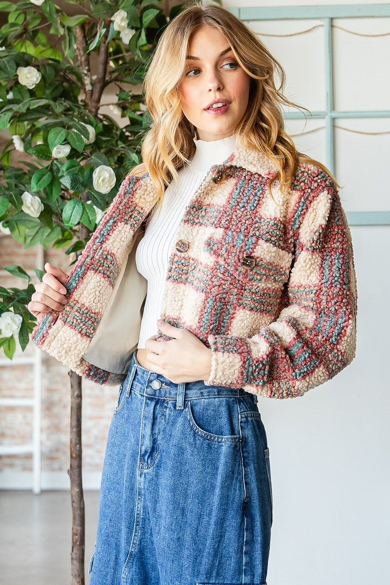 Plaid Sherpa Cropped Jacket