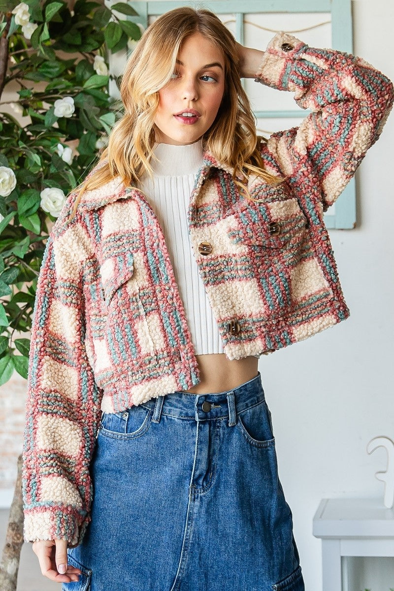 Plaid Sherpa Cropped Jacket