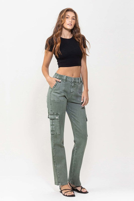 Mid Rise Straight Cargo Jeans